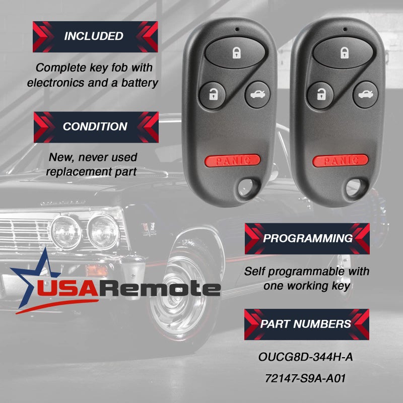 USARemote fits 2002 2003 2004 Honda CR-V Keyless Entry Remote Key Fob (OUCG8D-344H-A), Set of 2 - Image 3
